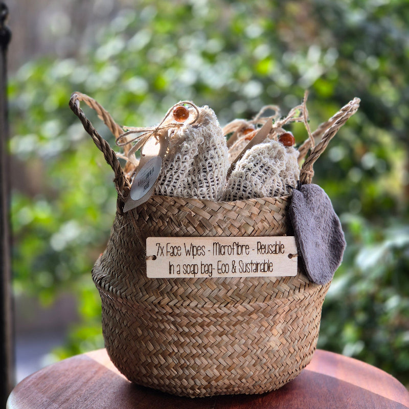 12 reusable wipe bags in a display basket