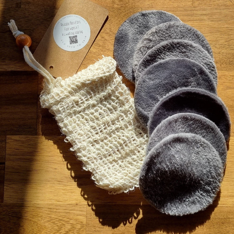 7 reusable wipes in a soap shower bag